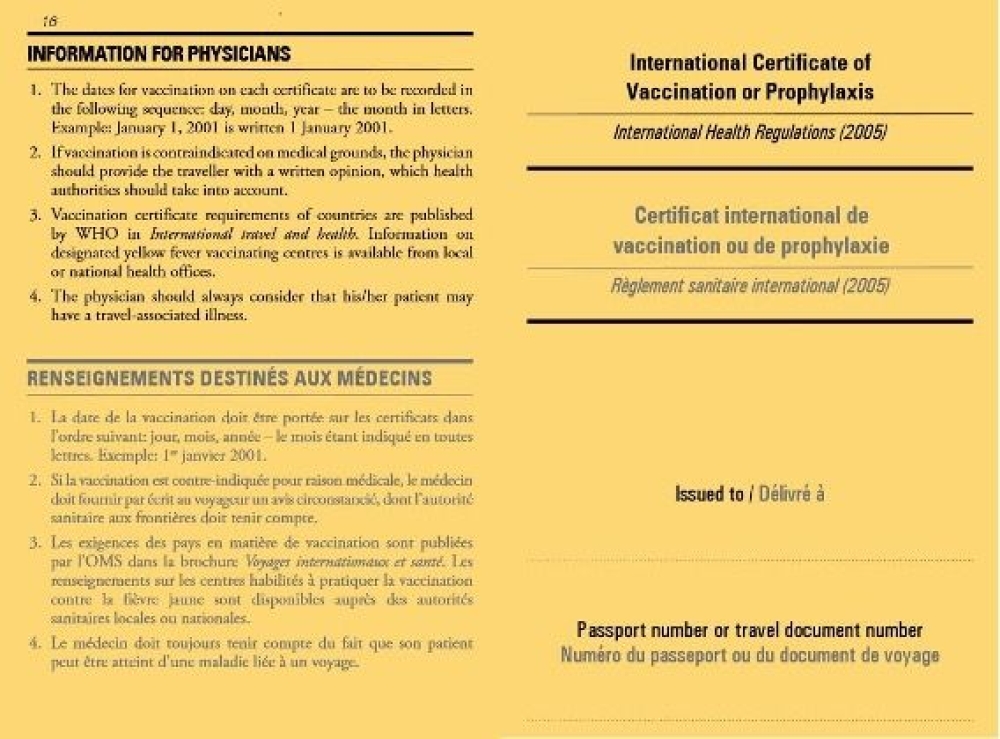 Pasaporte COVID o tarjeta amarilla